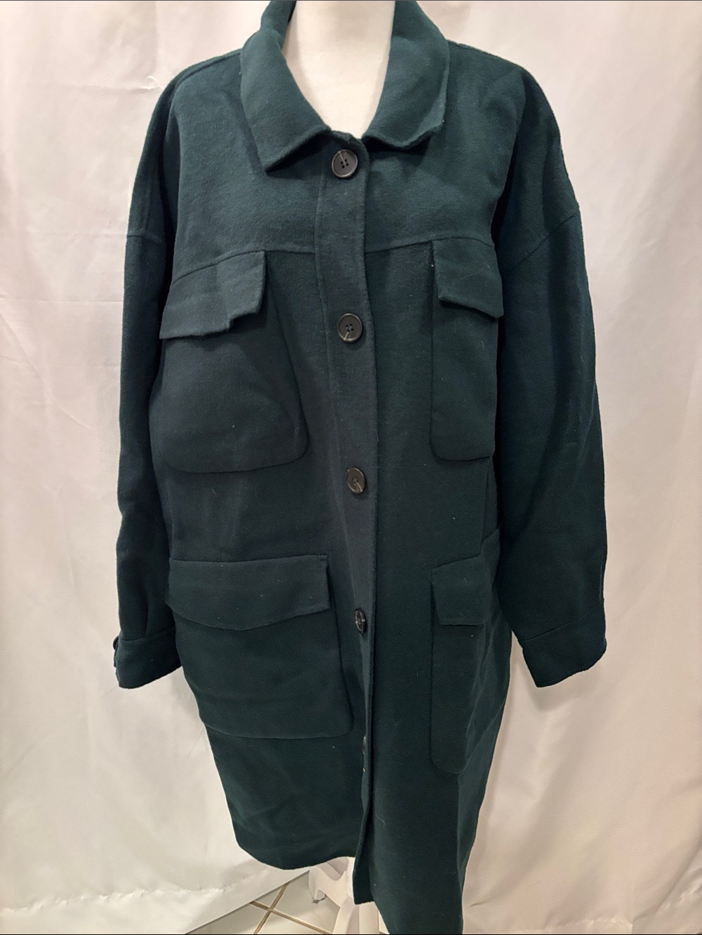 Nordstrom Green Wool Blend Schacket Mid Length Coat - size XXL